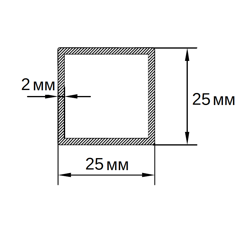 Труба квадратная алюминиевая (Бокс) 25*25*2 - Алюминий